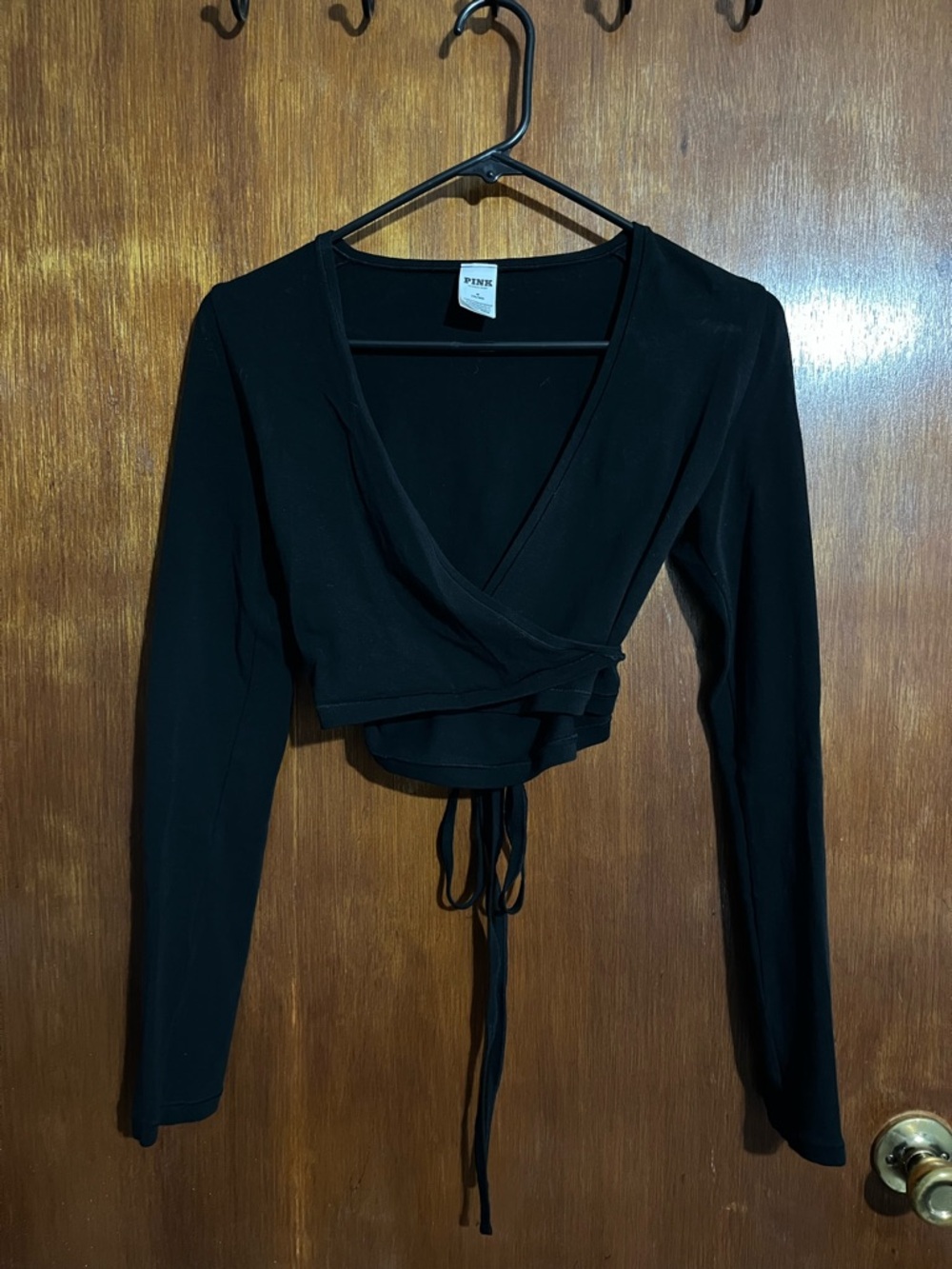 PINK Victoria's Secret Black Long-Sleeve Wrap Crop Top